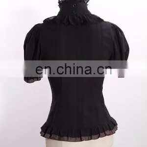 Steampunk Victorian Gothic Short Sleeves Shirt With Jabot Collar thumbnail-4