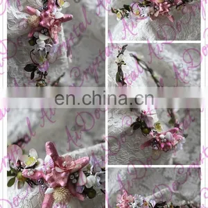 Aidocrystal Indian Unique Design Pink Artificial Garland Wedding Flower Hair Accessories thumbnail-3