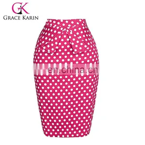 Grace Karin Occident Women Hips Wrapped Short Cotton Pencil Vintage Polka Dots Skirt CL008928-3 thumbnail-1