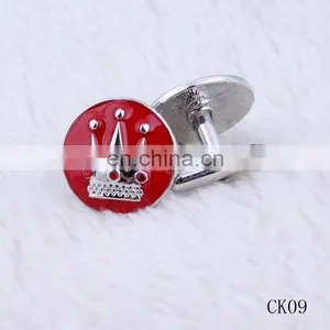 2014 New Design Customized Logo Crystal Red Alloy Gold Crown Cufflinks thumbnail-1