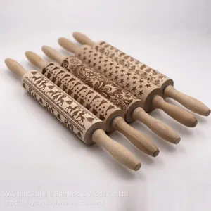 Wooden Rolling Pin,Made of Beech Wood,with Laser Printing thumbnail-1
