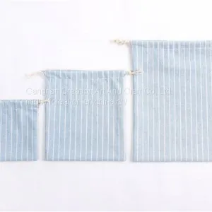 Stripe Cotton Linen Drawstring Candy Storage Bag Eco Gift Pouch thumbnail-5