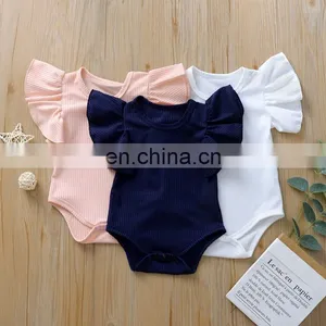 Wholesale Sweet Cotton Baby Rib Cotton Clothes Baby Girls Ruffle Romper thumbnail-2