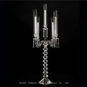 Long Stemmed 9 Arms Crystal Candelabra Centerpieces Crystal Candle Holder For Wedding Decoration thumbnail-3