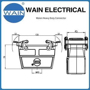 Wain Heavy-duty Connector H24b-ccth-2l/sc-m40 Rectangular Connector With 24b Metal Enclosure Without Base, Aviation Plug thumbnail-3