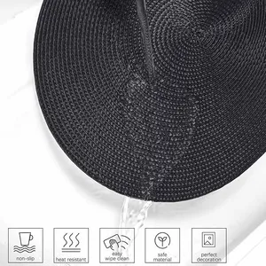 Round Braided Placemats 15 Inch in Black Color for Natural Woven Heat Resistant Place Mats Set of 6 thumbnail-3