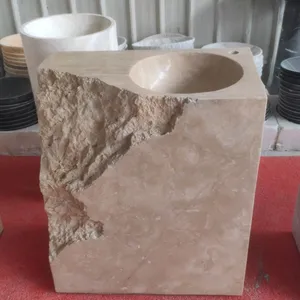Missing Corner New Design Contemporary Stone Marble Free Standing Square Shape Pedestal Sink for Upscale Residences Estates thumbnail-1