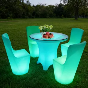 LED Luminous Coffee Table and Stool Set Creative Durable Water Resistant Modern High Leg Design Outdoor Leisure Hotel Furniture thumbnail-4