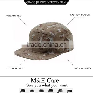 100% Arcylic Flat Brim 5 Panel Camo Military Snapback Cap Wholesale thumbnail-1
