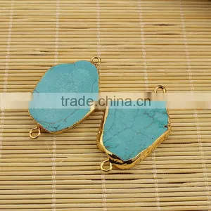 JF8570 Hot Sale Gold Plated Edge Freeform Turquoise Slice Connectors thumbnail-1
