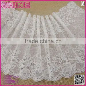 China Factory Fashion New Design Wide 8.67" Eslatic White Soft Spandex Nylon Warp Knitted Lace Wedding Dresses thumbnail-1