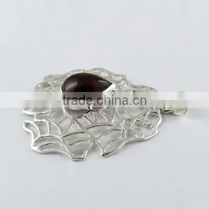 Gemstone Garnet Pendant, Gemstone Silver Jewellery, Online Silver Jewellery thumbnail-4