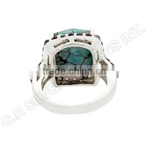Turquoise Cushion & Amethyst Round Gemstone Ring,sterling Silver 925 Rings Wholesale Jewelry thumbnail-3