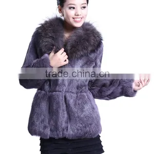 QD5728 Hot Selling Colorful Rabbit Fur Coat With Raccoon Collar For Wholesale thumbnail-1