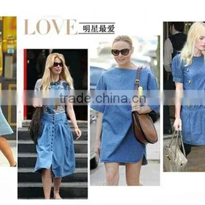 2015 New Arrival Latest Half Sleeve Denim Woman Dress Blue Denim Woman Dress thumbnail-2