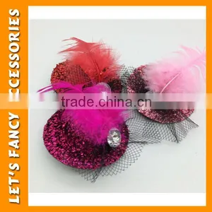 PGHD0690 Wholesale Mixed Color Mini Glitter Hats Feather Hair Clips for Kids thumbnail-2