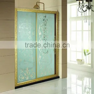 Gold Color Sliding Door and Tempered Glass Shower Cubicle thumbnail-1