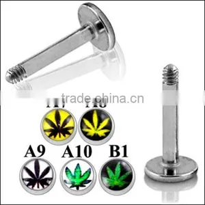 316L Surgical Steel Labret With Leaf Logos thumbnail-1