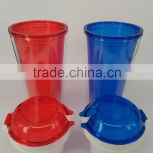 Double Wall Tumbler With Straw JUICE ICED COFFEE PLASTIC CUP With Lids Wholesale thumbnail-3
