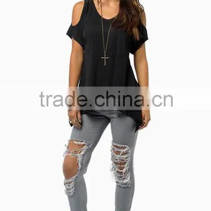 Woman's Casual Loose Sexy Strapless Cotton T Shirt thumbnail-3