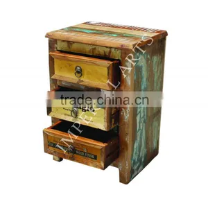 INDIAN RECYCLE WOOD 3 DRAWER BED SIDE, FOR BEDROOM FURNITURE thumbnail-3