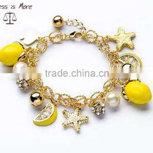 Simple Alloy Charm Bracelets Orange Beads Gold Bracelet for Kids thumbnail-1