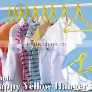 Japanese Household Tool Plastic Hanger Detergent Powder Machine Foldable Happy Yellow Hangers 10 Pcs Set Made in JAPAN thumbnail-1