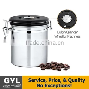 Stainless Steel Vacuum Sealed Airtight Canister With Built-in CO2 Gas Vent Valve and Date Tracking Wheel for Coffee Beans and Co thumbnail-1