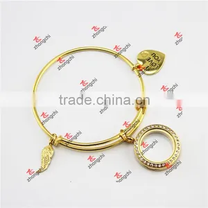 Fashion Gold Brass Locket Charms Wire Bangles Bracelets thumbnail-1