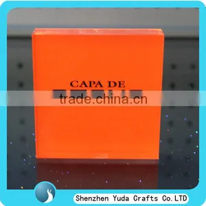 Beautiful Orange Plexiglass Block, Lucite Plaque for Company Logo, Acrylic Logo Stand Acrylic Trophy thumbnail-1
