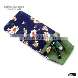 New Hot Selling Soft Cloth Bag Sunglasses Glasses Pouches Blue Yellow Flower Reading Glass Bag & Small Sunglass Pouches BDH05D thumbnail-3