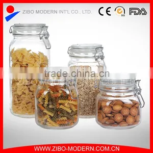 High Quality Clear Glass Candy Jar Set 4 Glass Cookie Jars Wholesale With Lid thumbnail-1