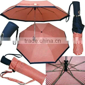 3 Folding Stripe Auto Open and Close Windproof Umbrella With Should Bag thumbnail-1