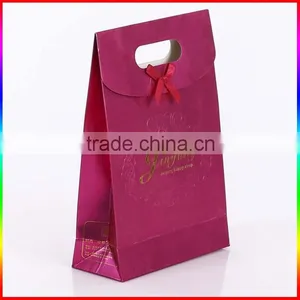Embossed Magenta Paper Wedding Bag With Gold Printing thumbnail-3