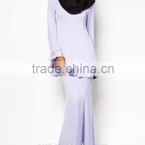 Light Purple Black Scarf White Lace Elegant Women Muslim Dress thumbnail-3