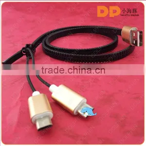 Top Sell Product Colorful Zipper Usb Cable Illuminated Fluorescent Zipper Cable 2 in 1 Usb Data Cable thumbnail-3