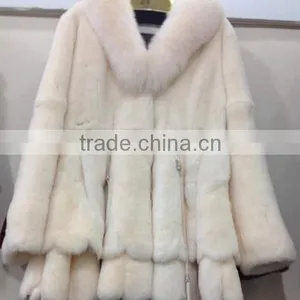 High Quality Fashion Rex Rabbit Fur Coat With Fox Fur Collar for Women thumbnail-1