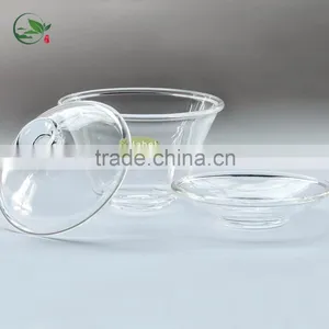 2016 Hot Selling Borosilicate Heat-resistant Gaiwan Mouth-blown Clean Glass Lid Tea Cup And Saucer Tea Set thumbnail-3
