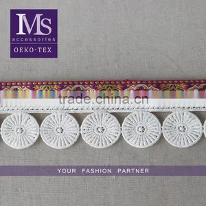 Hot Selling Fringed Polyester Jacquard Tape, Jacquard Tape Trim With Round Tassel for Garment thumbnail-1