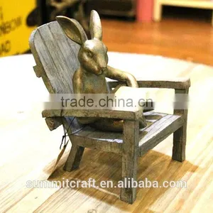 Plate Bronze Reading Antique Resin Rabbit Statues thumbnail-3
