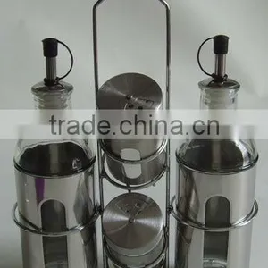 Cylinder S/s Glass Oil Vinegar Sauce Dispenser With Stainless Steel Coating Set With Rack thumbnail-1