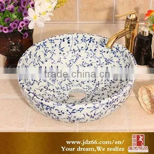 Elaborate Ceramic Material Hair Wash Basin With Hand-painted Blue and White thumbnail-1