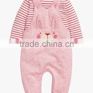 Cute Baby Girls Pink Bunny Dungarees And Bodysuit Set Romper Kids Clothing Unisex Child Clothes 2016 HSD5722 thumbnail-1