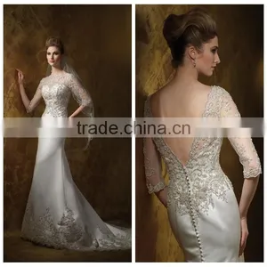 Fashion Lace Mermaid Long Sleeve Cheap Muslim Wedding Dress thumbnail-1