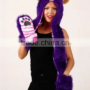 Faux Fur Adult Beanies Plush Animal Head Hat Scarf Glove thumbnail-3