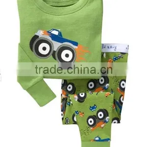 Boys Green Car Printed Pajamas Suits Children's Sleepwear thumbnail-1