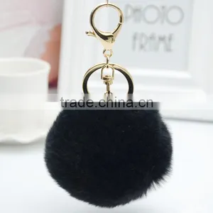 Myfur China Supplier Genuine Rex Rabbit Fur Ball Key Ring Colorful Customized Real Pom Poms Tassel Keychains thumbnail-1