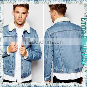 2015 New Style Winter Men's Light Blue Denim Fleece Jackets Coat thumbnail-2