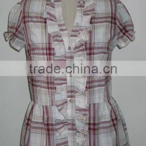 Cotton Check Blouse With Frills At Front thumbnail-1