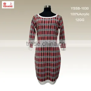 Plaid Jacquard 100%Acrylic Fashion Lady Dress Sweater thumbnail-1
